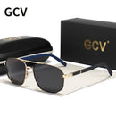 GCV 2021 经典品牌飞行员方框偏光太阳镜 金属框架男士驾驶墨镜 防紫外线奢华眼镜