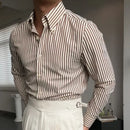 British Casual Seersucker Striped Long Sleeve Shirt Men's Slim Casual Business Shirt High Quality