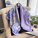 Spring and Summer Fashion Luxury Printing 90*90CM Women Scarf Satin Square Shawl Elegant Headscarf Beach Sun Protection Bandana