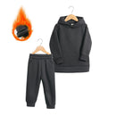 2026 New Arrivals Little Girls Clothing Tracksuit 2 Pieces Set Warm Fleece Plain Top Sweatshirt+Pants Loungewear Suit For Kids