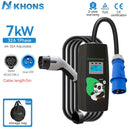 Khons 7KW Portable Electric Vehicle charger Type2 Charging Wallbox 32A Single-Phase CEE Plug EVSE Charger IP65 With 5m Cable