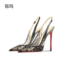 Black lace high-heeled sandals for the summer of 2025, new pointed, thin heel,shallow mouth,comfortable professional single shoe