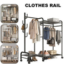 Coat Rack Movable Double Clothes Shelf Clothes Floor-Standing Bedroom Wheeled Floor Hangers Storage Coat Rack Clothes Racks