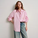 TOYOUTH Women Striped Cotton Patchwork Shirts 2026 Spring New Loose Niche Trendy Deconstructed Design Jackets