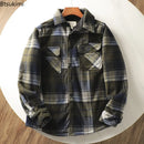 Autumn Winter Men's Fleece Linend Warm Shirt Jackets Thickened Long Sleeve Flannel Checked Shirts Vintage Casual Men Shirt Coats