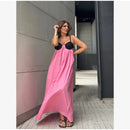  Women Sexy Color Blocking Halter Maxi Dresses Elegant Backless Off shoulder Sleeveless Slim Gowns 2026 New Lady Party Vestidos
