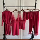 Print Women Satin Pajamas Suit Summer V-Neck Kimono Robe Gown Set With Cheast Pads Nightwear Sexy Lounge Wear Sleepwear