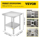 SucceBuy Kitchen Work Bench Commercial Catering Table Worktable with Undershelf Stainless Steel 330LBS 286LBS Restaurant Garage