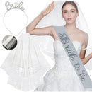 3pcs Wedding Engagement Party Bridal Shower Decorations Supplies Bride To Be Tiara Crown Sash Veil Set Bachelorette Party Favors