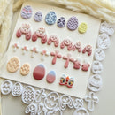 Shapes Small Easter Theme Polymer Clay  Cutter for Making Earrings, Easter Egg Rabbit Shape crucifix Soft pottery jewelry making
