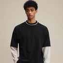 2025 Autumn Man Fake 2 Pieces 320gsm Sweatshirt Unisex Oversized Contrast Color Long Sleeve T Shirts Y2K Clothing