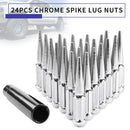24/32颗车轮螺母 M14X1.5 加长螺母 钢制防盗螺母 带尖刺车轮凸耳螺母螺栓 适用于道奇Charger Challenger/雪佛兰/福特