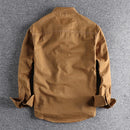 Autumn new 204 khaki retro wash solid color work shirt men's three-dimensional pocket trend loose jacket