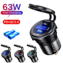 63W铝制USB充电器插座，快速充电12V/24V USB C车载充电器插座，带PD和QC3.0双USB端口，适用于汽车、船、摩托车