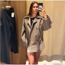 Chic Grid Belt Women's Coat Double Breasted Lapel Lace-Up Long Sleeve Lady Coats 2026 Autumn Fashion Female Vintage Jacket Lady