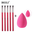BEILI Red 5PCS Makeup Brushes Synthetic hair Eyebrow Eyeliner Natural goat hair Eyeshadow blending кисти для макияжа