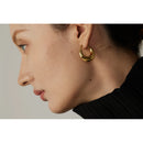 Yhpup Statement Stainless Steel Geometric Hoop Earrings Jewelry for Women Trendy Metal Texture 18 K Earrings Golden Accessories