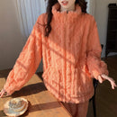 大码法兰绒睡衣套装秋冬女士睡衣长裤套装加厚珊瑚绒高领家居服
