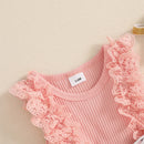 Toddler Girls Floral Print Romper Dress with Lace Ruffles and Matching Headband for Easter Celebration and Photoshoots