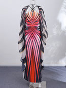 Holiday Loose Striped Long Dress Women Halter Batwing Sleeve Backless Lace Up Chic Party Dresses 2026 Summer Vacation Beach Robe