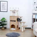 Multi-Level Cat Tree for Indoor Wood Cat Tower with Scratching Posts Spacious Condo Hammock Top Perch Cat Scratcher Cat Toys