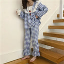 Plaid Sleepwear Women Pajama Sets Lace Piiama Autumn Pants Sets for Women 2 Pieces Long Sleeve Night Wears Cherry Home Suit New