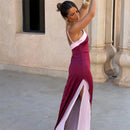 The Suzette | Color-Block Scarf-Collar Maxi Dress