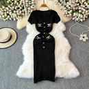 Elegant Knitted Long Dress Women Summer V Neck Single Breatsed Short Sleelve Bodycon Dresses Fashion Party Office Lady Vestidos