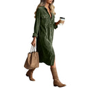 Retro Chic Women Midi Dress Corduroy Fabric Lapel Collar Popular Button Front Loose Fit Long Sleeve Comfy Casual Daily Outfit