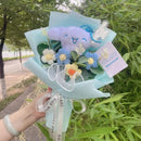 Genuine Sanrio Plush Toy My Melody Kuromi Cinnamoroll Hellokitty With Crochet Flowers Handmade Bouquets Christmas Birthday Gifts
