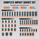 SucceBuy 3/8" & 1/2" Drive Impact Socket Set 59 PCS Socket Set SAE 5/16" to 1-1/4" Metric 6-32mm 6 Point Cr-Mo Alloy Steel Set