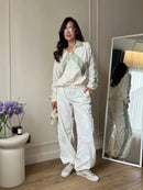 Casual Paneled Contrast Women's Pants Sets Stand Collar Zipper Cropped Jackets Elastic Wide Leg Pant 2026 Autumn Lady Tracksuits