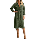 Retro Chic Women Midi Dress Corduroy Fabric Lapel Collar Popular Button Front Loose Fit Long Sleeve Comfy Casual Daily Outfit