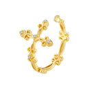 BAMOER 925 Sterling Silver Retro Pattern Cross Ring for Women 14K Gold Plated Flower Rings 3 Colors BSR041