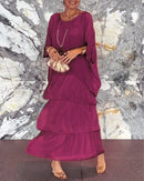 Female Elegant Floral Print Chiffon Boho Long Dress Spring Round Neck Women Pullover Dress Half Bat Sleeve Cake Skirt Dress
