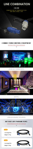SHEHDS Powercon Plug And DMX Signal Line Connection 2/3 Meters Hand in Hand Cables Lighting Accessories For Stage DJ Disco