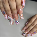 24Pcs Gold French Border False Nails Long Coffin False Nails with Rhinestones Ballerina Full Cover Nail Tips Press on Nails 2030