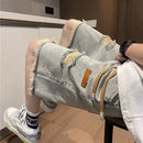 Trendy Burrs and Ripped Jeans for Men's Shorts Five-quarter Pants Thin Loose and Elastic Waist