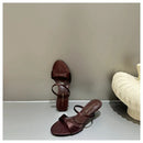 2025 Women's Summer New Fashion Square Toe Simple Solid Color Slippers Outdoor Peep Toe Casual Banquet Party Women Sandals Mujer