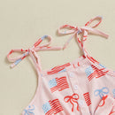 Independence Day Baby Girl Outfit Red White Blue American Flag Romper with Bow Belt 4th of July Sleeveless Jumpsuit Set for