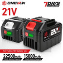 ONEVAN 15000mAh 22500mAh Lithium Ion Battery Rechargeable Battery With Charger Electric Wrench Power Tool For Makita 21V Battery Pin Tool