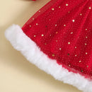 Christmas Children's Clothes 1-5Y Girls Long sleeve Dresses Stars Sequin Mesh Princess Dress with Bow Headband Festival Costume