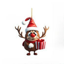 2D Acrylic Cartoon Fawn Christmas Tree Pendant Christmas Cartoon Cute Christmas Hat Fawn Print Easter Decorations