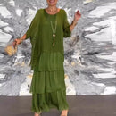 Female Elegant Floral Print Chiffon Boho Long Dress Spring Round Neck Women Pullover Dress Half Bat Sleeve Cake Skirt Dress