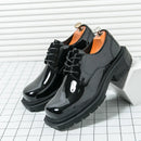 New square head Leather Shoes women Casual Men Formal Dress Thick Bottom Loafers Lace-up Black British Business Work Shoes 44