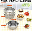 5 Tier Steamer Pot Steaming Cookware,30cm Large Capacity Steamer Pot,Multi-Functions Cooker with Transparent Pot Lid and Handles