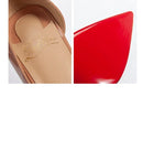 New red toe exposed seam, side empty shallow mouth, sexy professional black patent leather pointed heel high-heeled shoes 33-46