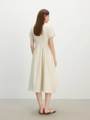 FSLE French Style Square Neck Dress for Women Bow Summer 2025 New Slim Fit Dress Midi-length 25FS12623