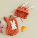 Infant Baby Girl Boy Easter Outfits Fuzzy Embroidery Sleeveless Romper with Bunny Ears Hat Set Toddlers Summer Clothes Sets