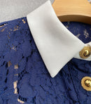 The Nocturne | Navy Lace Patchwork Retro Midi Dress